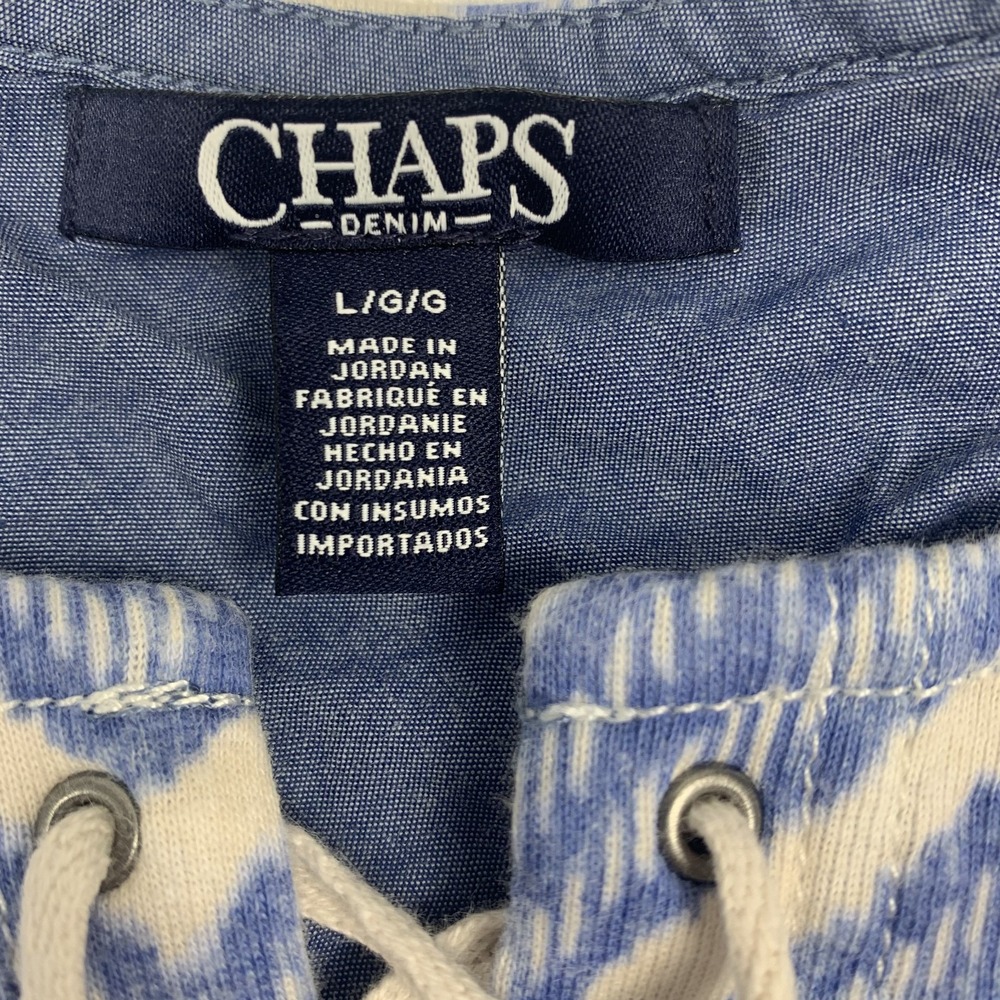 Chaps Chevron Top Women's Large Blue Lace Up Beach Pullover 3/4 Sleeve Cotton - Picture 7 of 12
